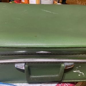 Vintage Sears suitcase leather green suitcase.